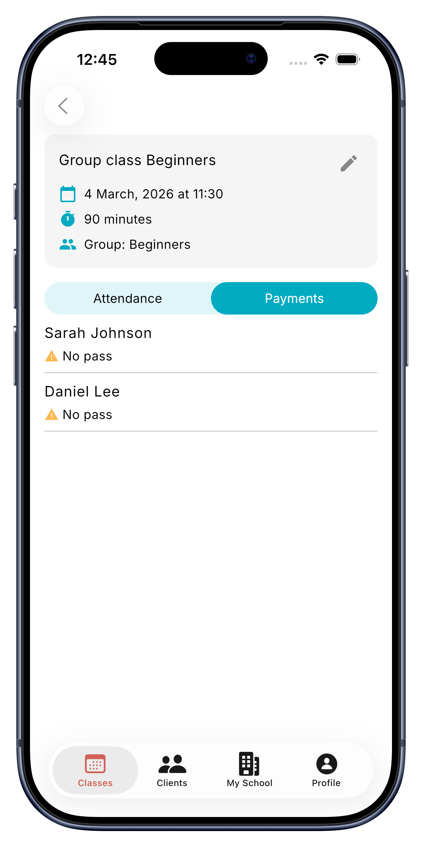 Payment tracking in UClass.one — who paid, who owes
